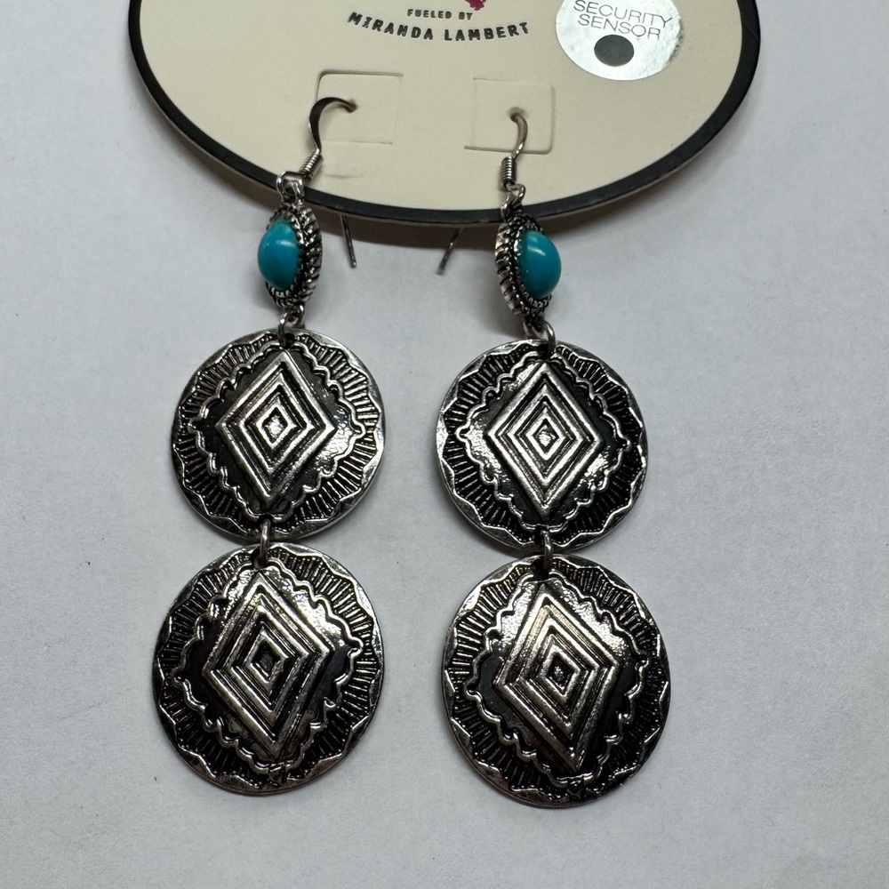 Idyllwind Silver and Blue Geometric Earrings - Picture 3 of 3